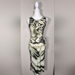 Rare Y2k 90s Say Tiger Dress  Black & Green Long Maxi Dress Womens Size Small